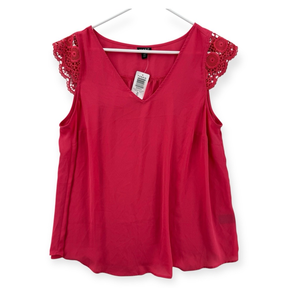 Torrid Blouse Womens 00 Medium Pink Sleeveless‎ V-Neck Lace Trim Tank Top NWT
